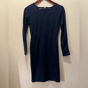 BRASS Ponte Navy Blue Long Sleeved Sheath Dress